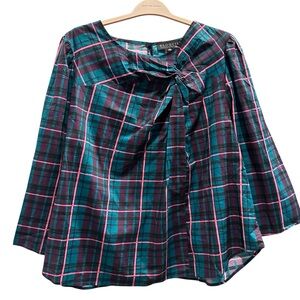 Eloquii Plaid Long Sleeve 100% Cotton Teal Pink Blouse Women’s 24 Plus Size